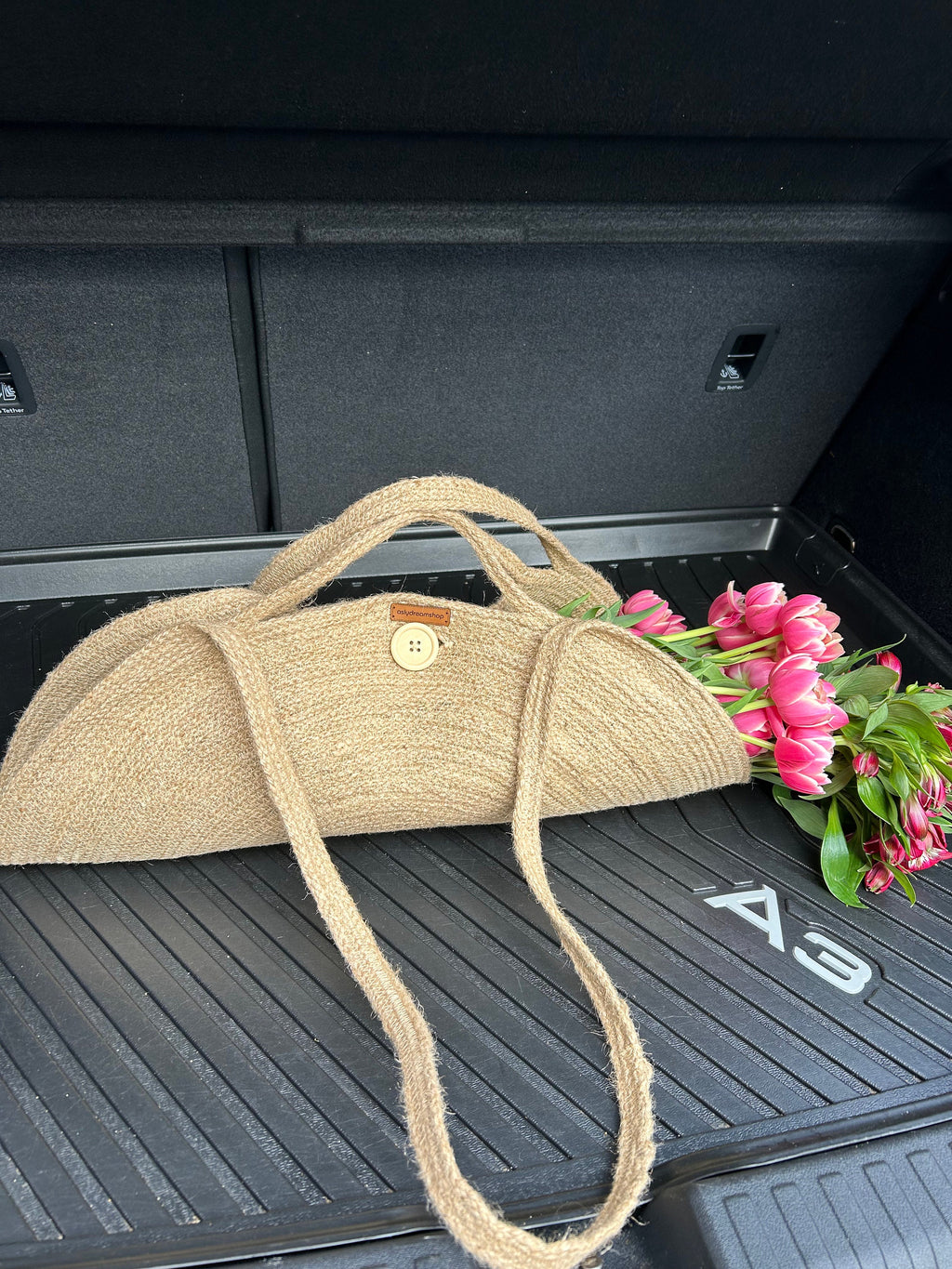 Jute Flower Bag, Mother's Day Gift, BOHO Housewarming Gift, Flower Carry Bag, Harvest Basket, Handmade Vegetable Basket, Country Bag